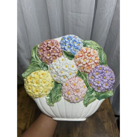 majolica hydrangea flower wall art hand painted in italy Italian Decor VTG - Picture 3 of 7